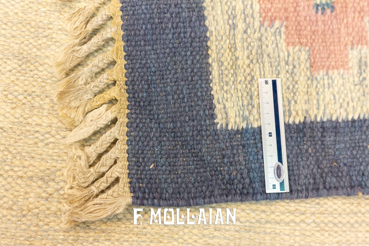 Rollakan Swedish Flat-weaver Rug Blue/Beige n°:669861